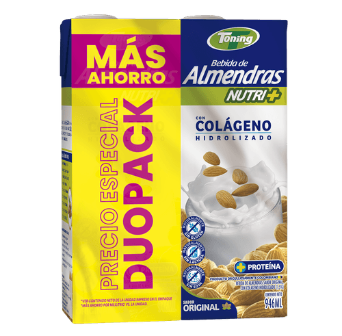 BEBIDA ALMENDRAS D/PACK P.E TONING*946ML