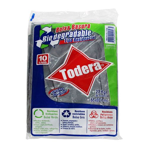 BOLSA BASURA BIO GRIS  x 10U TODERA