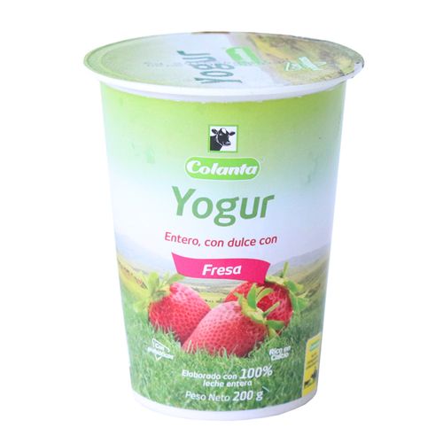 YOGURT ENTERO FRESA VASO COLANTA*200GR