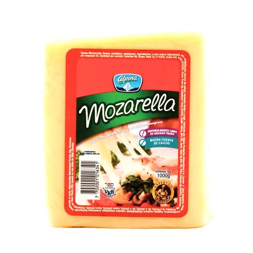 QUESO MOZZARELLA BLOQUE ALPINA  x 1000GR