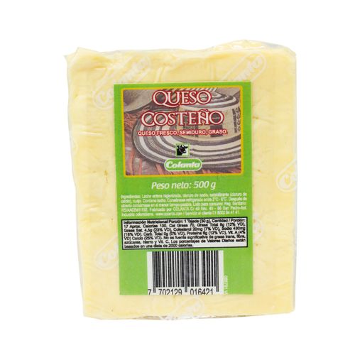 QUESO COSTEÑO BLOQUE COLANTA x500GR