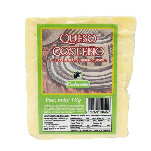 QUESO COSTEÑO BLOQUE COLANTA x1000GR