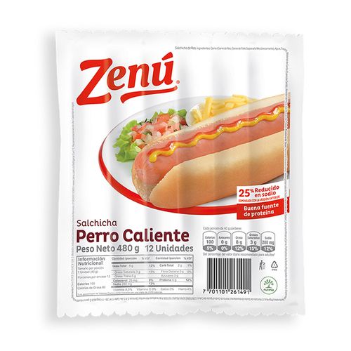 SALCHICHA PERRO CALIENTE ZENU  x 480GR