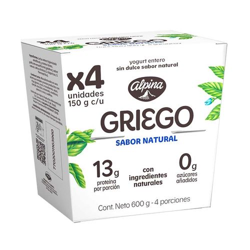 YOGURT GRIEGO ALPINA NATURAL 4UND*150GR
