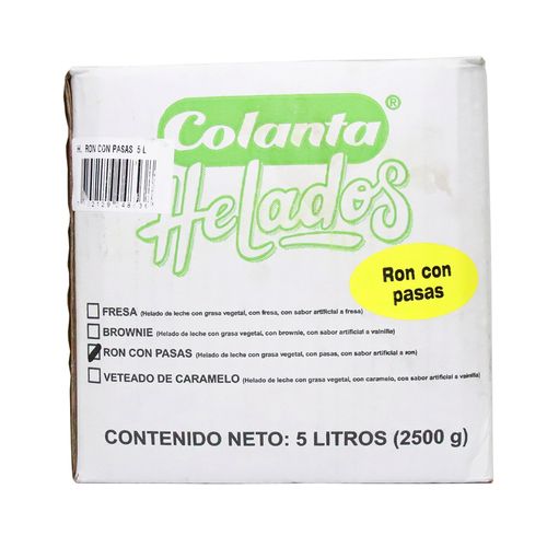HELADO RON PASAS COLANTA*5LT
