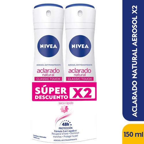 DEO AERO ACLARADO NATURAL NIVEA 2UN*150M