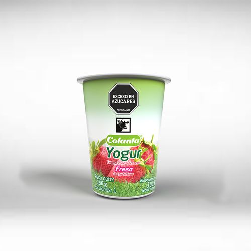 YOGUR ENTERO DE FRESA VASO COLANTA*150GR
