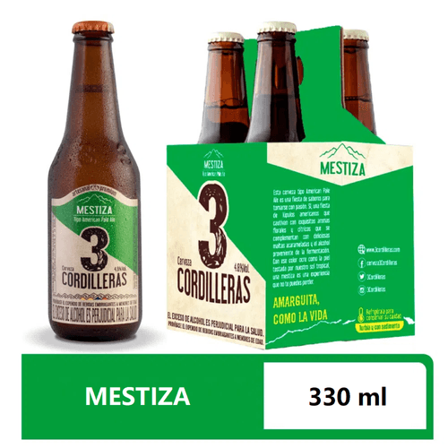 CERVEZA 3 CORDILLERAS MESTIZA 4UN*330ML