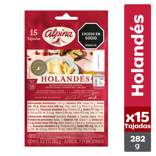 QUESO HOLANDES  ALPINA 15 TAJ  x 282GR