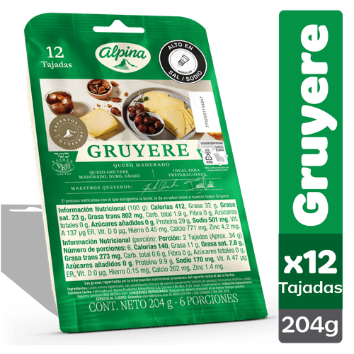 QUESO GRUYERE TAJADO ALPINA*204 GR