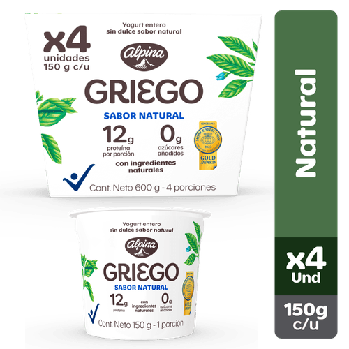 YOGURT GRIEGO ALPINA NATURAL 4UND*150GR