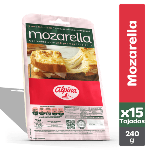 QUESO MOZARELLA 15 TAJADAS  x 240GR