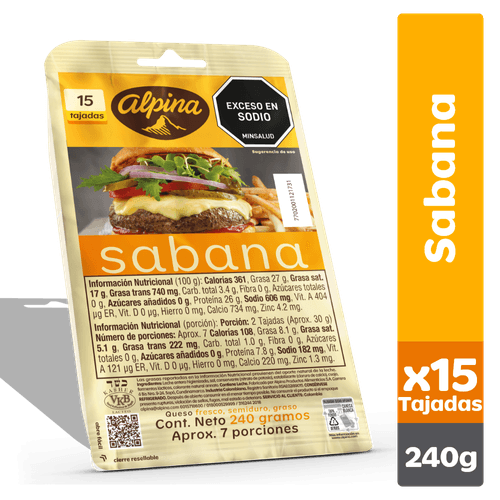 QUESO SABANA ALPINA  x 15 TAJ  x 240GR