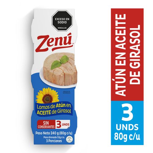 LOMO ATUN ZENU ACEITE GIRASOL*80GR*3UND