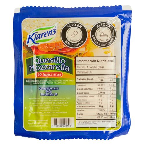 QUESILLO MOZARELLA KLARENS TAJADO *200GR