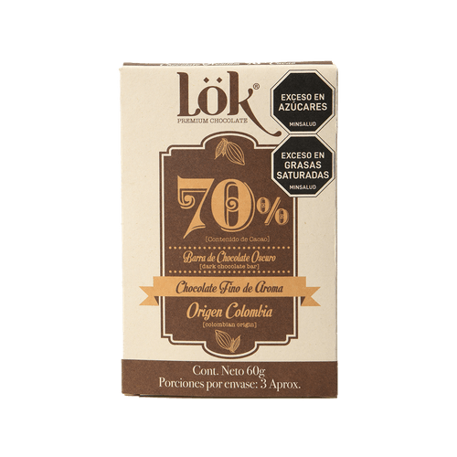 CHOCOLATE LOK 70% ORIGEN COLOMBIA *60GR
