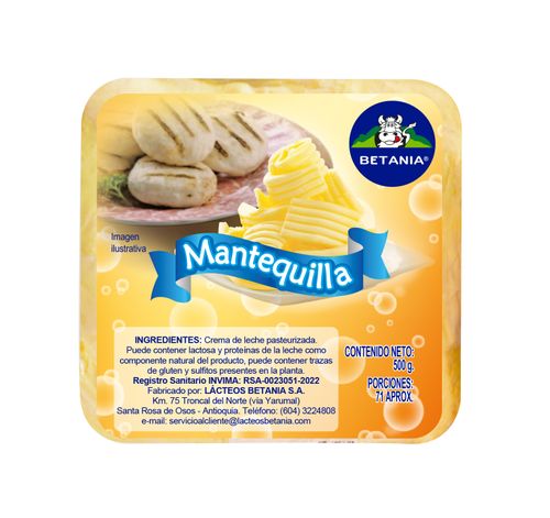 MANTEQUILLA VACA SIN SAL BETANIA *500GR