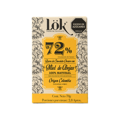CHOCOLATE 72% OSCURO MIEL ABEJAS *70GR