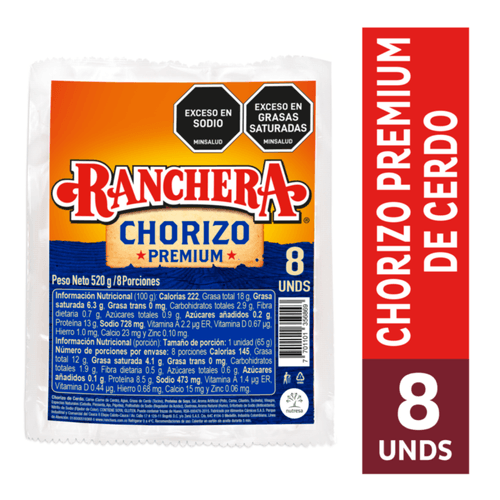 CHORIZO RANCHERA X8 UND  x 520GR