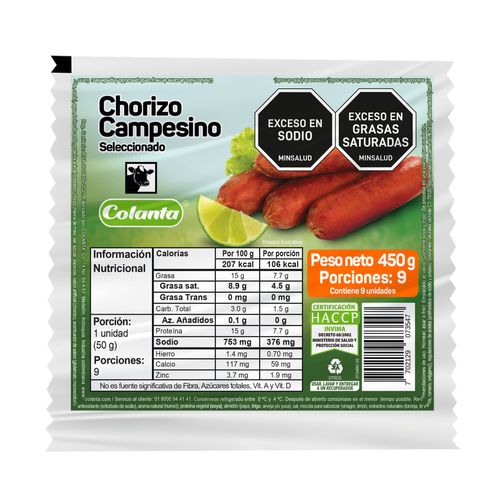 CHORIZO CAMPESINO COLANTA *450GR