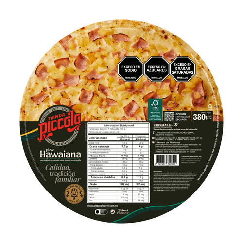 PIZZA PICCOLO CONGELADA HAWAIANA *380GR