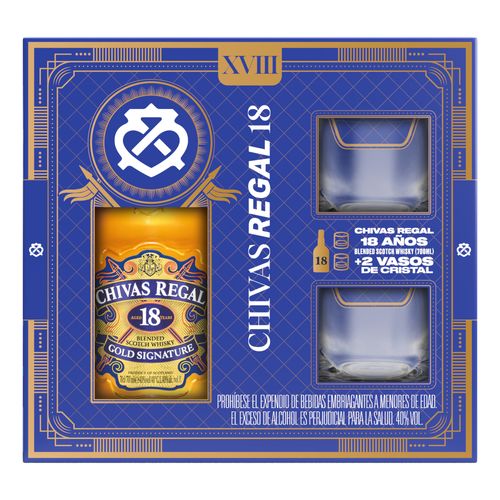 ESTUCHE CHIVAS 18YEARS *700ML+2 VASOS