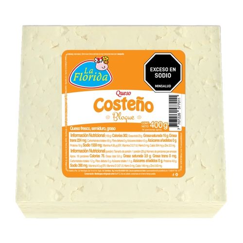 QUESO COSTENO BLOQUE LA FLORIDA*400GR