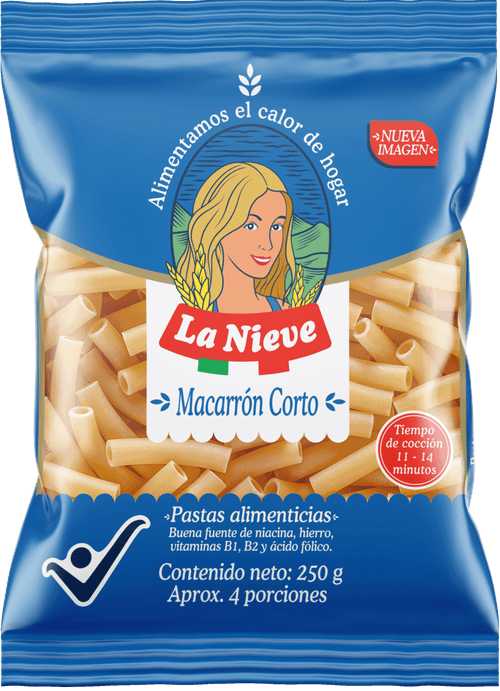 PASTA MACARRON CORTO  LA NIEVE x 250 GR