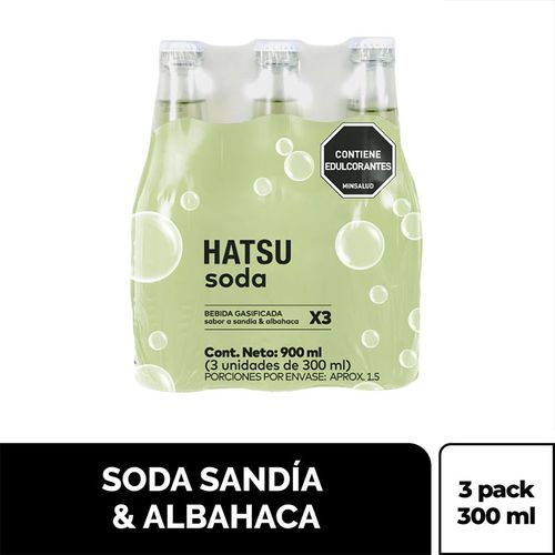 SODA 3 PACK HATSU SANDIA ALBAHACA*900ML