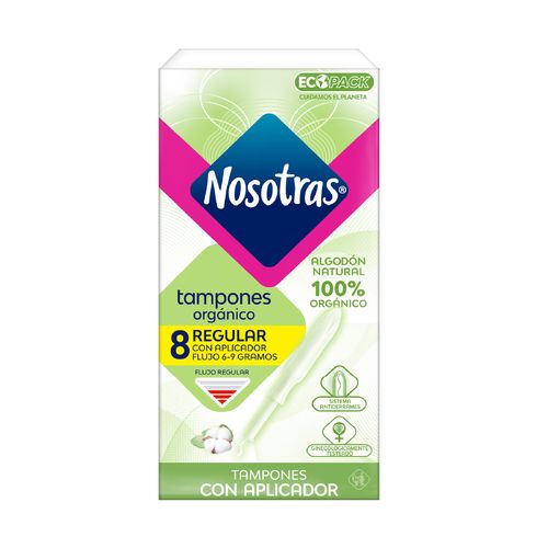 TAMPONES APLICADOR REGULAR ORGANICO x8UN